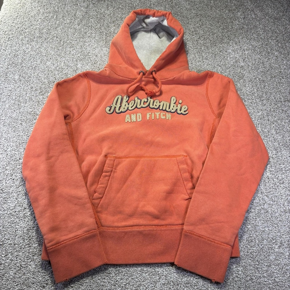 Vintage Y2k Abercrombie & Fitch Hoodie Large Orange Applique Logo Sweatshirt